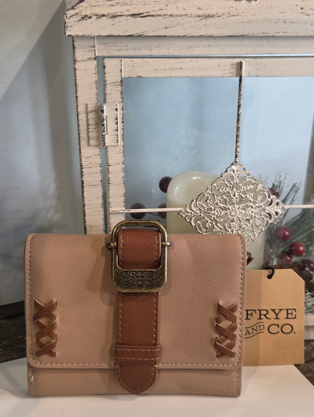FRYE AND CO. Blush Pink and Brown Leather Buckle Wallet